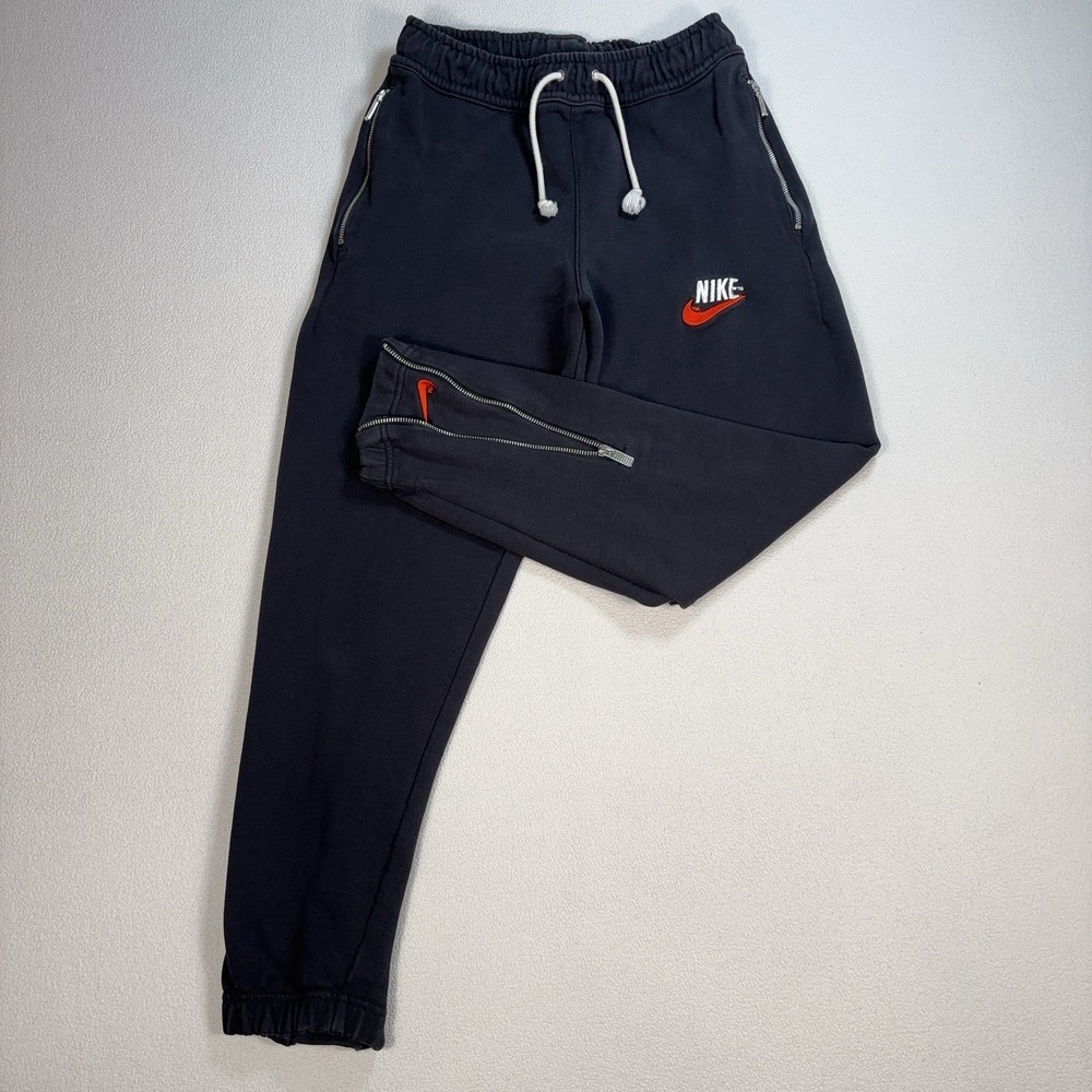Nike Sweatpants Men's XS Black Drawstring Ankle Zip Pocket Retro Swoosh Logo